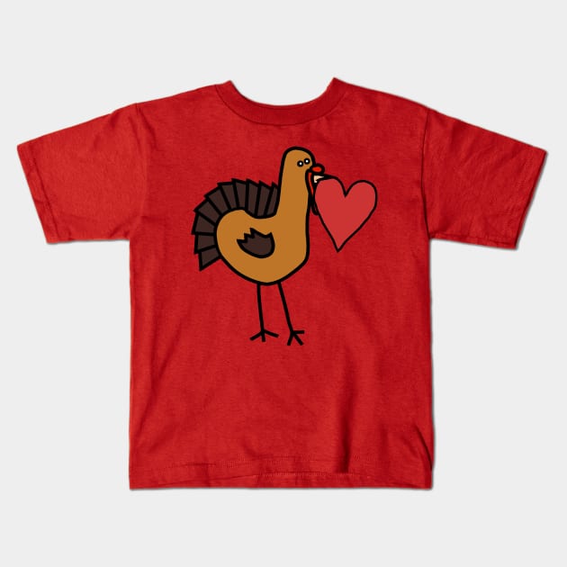 Thanksgiving Turkey With Red Heart Valentine on Valentines Day Kids T-Shirt by ellenhenryart